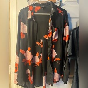 Black red flowered blouse
